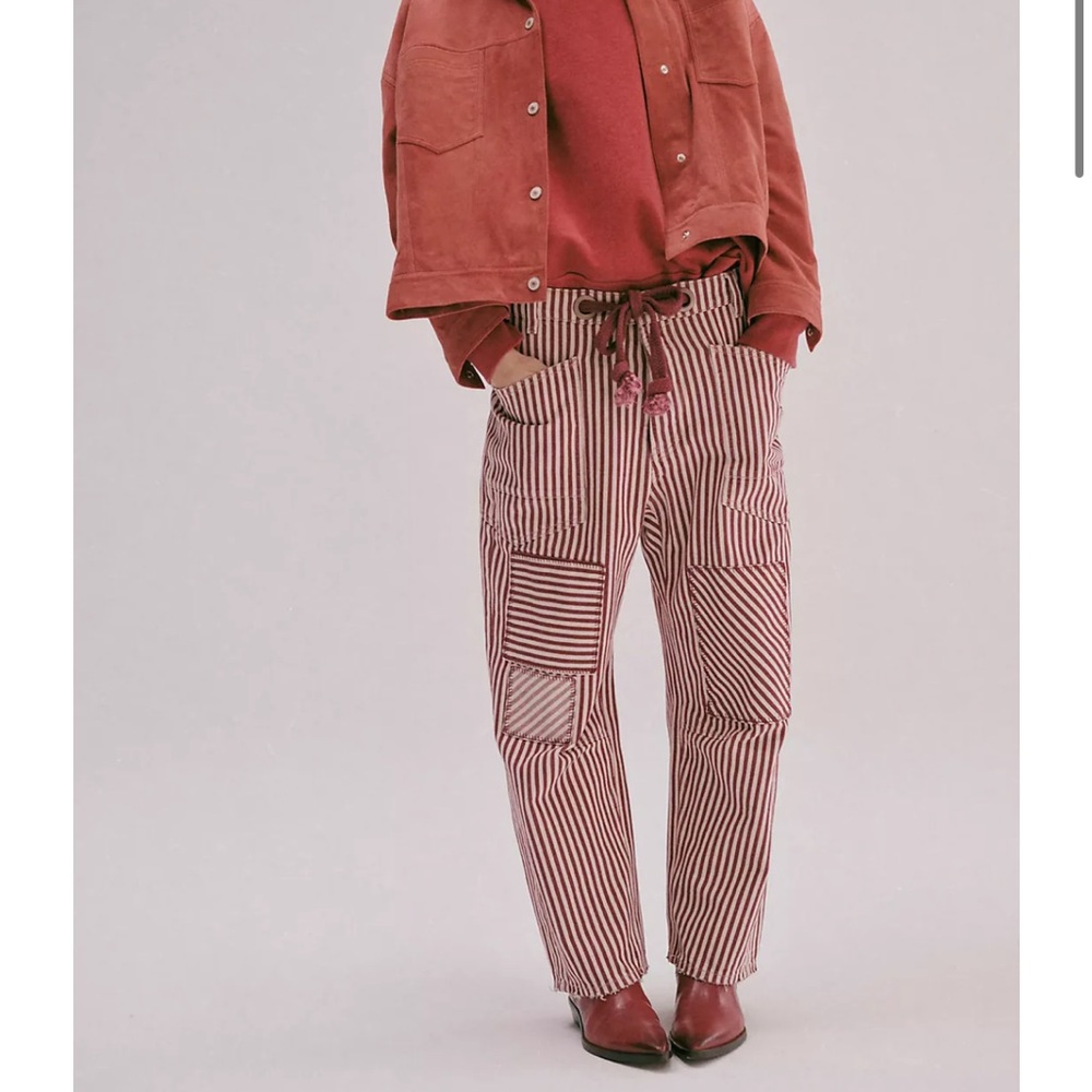 Free People Red and White Striped Carpenter Jeans